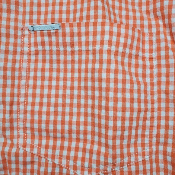 Ecko Unltd Orange White Checkered Men’s Casual Button-Up Short Sleeve Shirt - Picture 3 of 10
